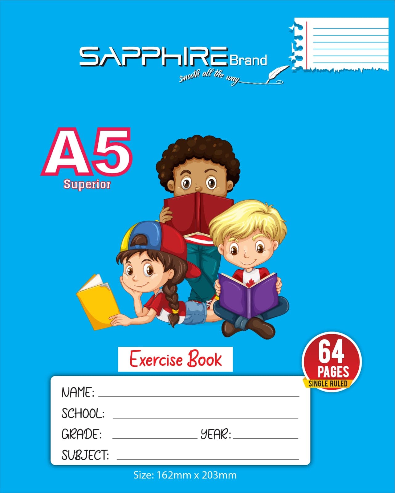 Sapphire Brand A5 Single Ruled exercise book